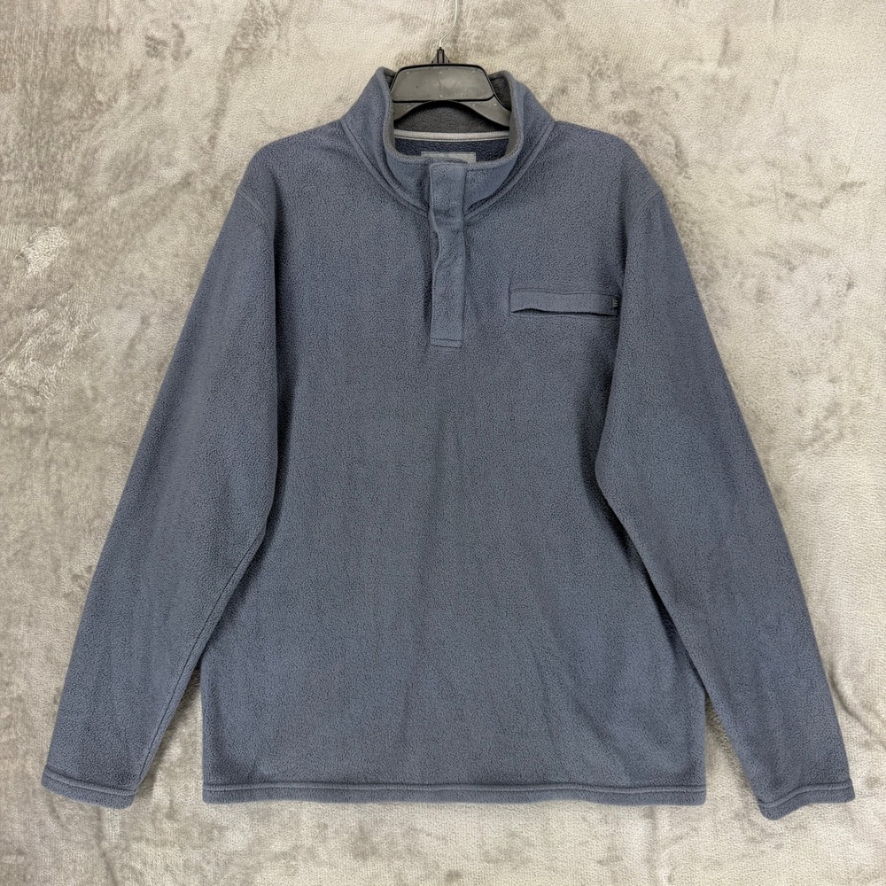 Free Fly Mens Bamboo Fleece Pullover Snap Mock Neck Blue Gray XL Performance Top